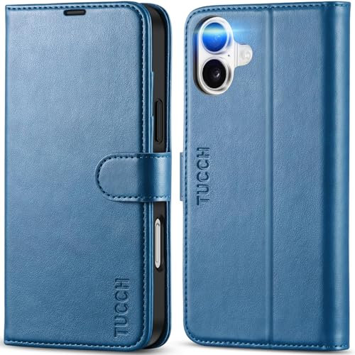 TUCCH Wallet Case for iPhone 16 Plus (6.7) 2024, Magnetic Protective PU Leather Stand Folding Cover with[RFID Blocking][Card Slots][Kickstand][Shockproof TPU]Compatible with iPhone 16 Plus, Lake Blue