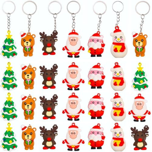 KAHEIGN 36 Pièces 3D Porte-Clés de Noël, 6 Styles Porte-Clés de Noël Dessin Animé Père Noël Bonhomme de Neige Arbre de Noël Ours Porte-Clés Ornement pour Noël Cadeaux Fête Faveurs Noël Décoration