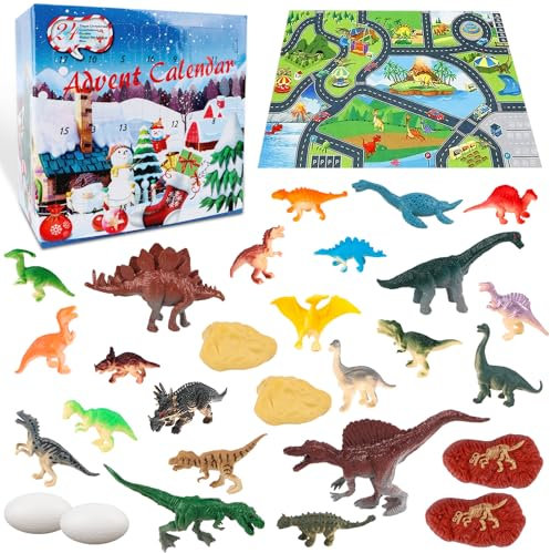 Adventskalender 2024 Dinosaurier Kinder Jungen Dino Adventskalender 24 Dinosaurfiguren Füllung Weihnachten Geschenk 3-12 Jahre
