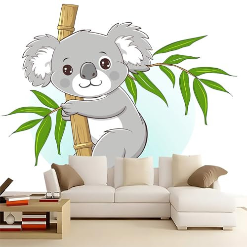 Papier Peint Panoramique Imprimé Koala Mignon, Papier Peint Non Tissé Blanc, Gris pour Enfants et Adultes, Murale Déco Maison 300 x 210 cm pour Chambre Salon Décoration Murale