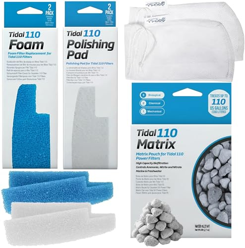 Gokul Brands Tidal 110 Filter Wartung und Ersatz Filtermedien Kit, einschließlich Gokul Brands Aquarium Filtermedien Beutel (Tidal 110 Polierpads, Schaumstofffilterschwamm, Matrix Bio Media)