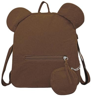 WisePoint Kleine Rucksack, Cord Damen Rucksack Rucksacktasche für Frauen und Mädchen, Bärenförmige Rucksäcke mit Schlüsselanhänger für Arbeiten, Einkaufen, Reisen (braun)