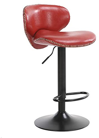 HGJHJJHK Barhocker im Retro-Stil, drehbarer Lift-Barstuhl, Theken-Esszimmerstuhl mit Rückenlehne, Fußstütze und Gestell aus Kupfernägeln (Farbe: Rot) Decoration