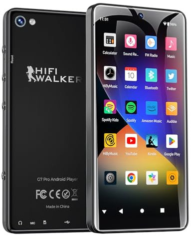 HIFI WALKER G7 Pro MP3 Player with Dual Cameras, Android 13, 3GB RAM+32GB ROM, Bluetooth 5.0, WiFi, 5.2 Touchscreen, Spotify, MP4 Music Player with Speaker, Youtube, Audible, 160GB Expandable