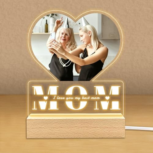Mothers Day Gifts, Personalized Photo Mothers Day Gifts for Mum, Birthday Gift for Women, Custom Picture Frames Acrylic Plaque Night Light
