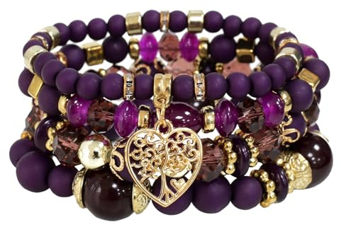 XSDSLS 4 Stück Boho Kristall Perlen Armband,Mehrschichtiges Steine Armband Damen Bohemian Kristall Perlen Armbands Steine für Frauen Mädchen Geschenk