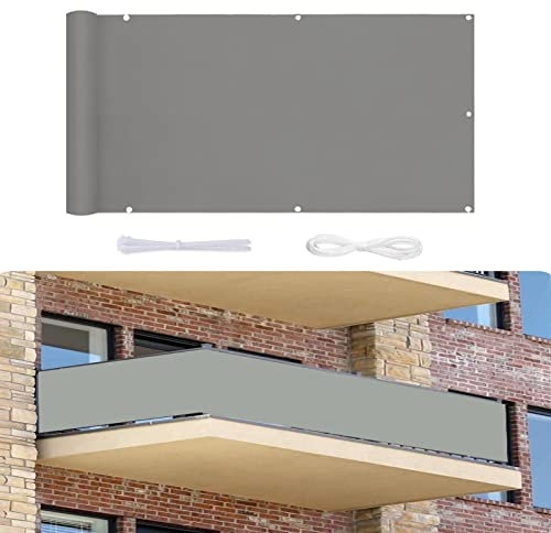 Brise-vue pour balcon - 1,2 x 4 m - Étanche - Avec corde et œillets en aluminium - Pour porche, terrasse, piscine, arrière-cour - Gris clair