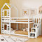Jtyca Bunk Bed for Kids, Single Cabin Bed with Storage, Twin Sleeper Double Bunk Beds with Window for Children, Solid Pine Wood, 3FT-90 x 190cm, White, (Without Mattress)