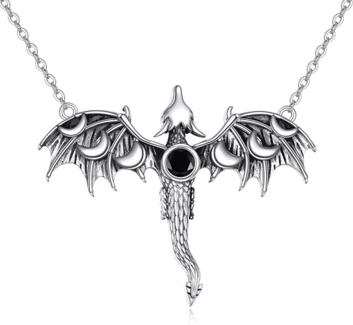 ONEFINITY Drache Kette 925 Sterling Silber Mondphase Drache Anhänger Kette Drachen Schmuck Geschenke für Frauen