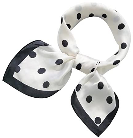 Holibanna Atmungsaktive Bedruckte Polka Dot Seidenschal Damen Quadratischer Halstuch Mit Schwarzbeigem Rand Ideal Als Tasche Oder Kopfschmuck