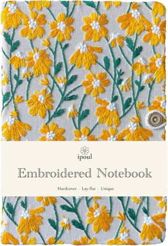 ipoul A5 Notebook, Blumenblatt, gestickt, 8 x6, Hardcover, gefüttert Papier, personalisiertes Notebook, hübsch, Daisy Geschenke für Frauen, gelb