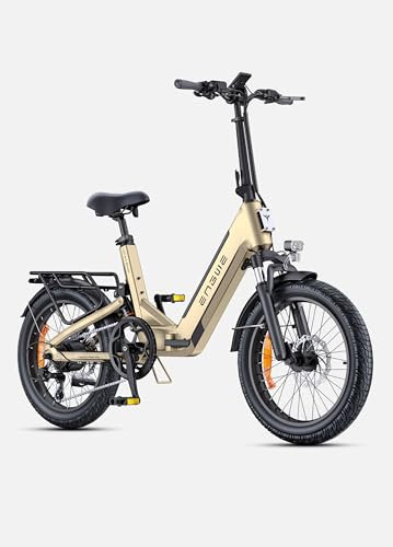 ENGWE L20 3.0 Boost 250W Electric Bike, 20''×3.0 Folding Electric Bicycle 48V/13.5Ah Battery 8A Fast Charging Max Range 135KM Full Suspension (Gold)