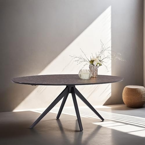 Homestyle4u Esszimmertisch 200x100 Oval 8 Personen Stein-Optik Metall Wohnzimmer Esstisch Metallgestell Küche Esszimmer