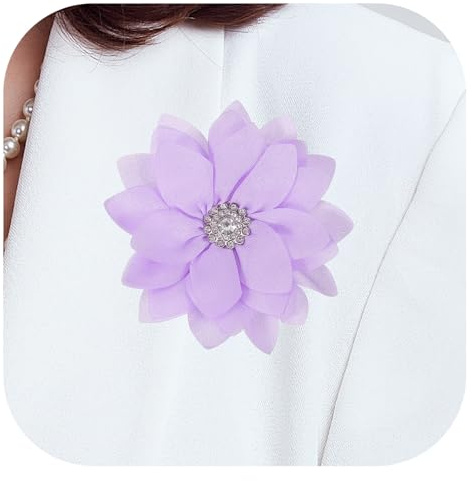 PATIKIL Broche en forme de fleur de lotus en satin et cristal artificiel - Grande broche élégante pour vêtements de mariage, banquet floral