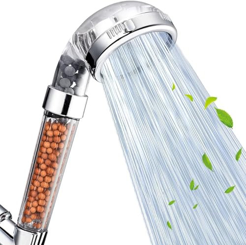 Seveston Shower Head for Hard Water High Pressure Ionic Filtered Shower Head with Beads Filter 3 Adjustable Spray Modes Water Saving Handheld Shower for Dry Hair & Skin, Home, Gym & Pets