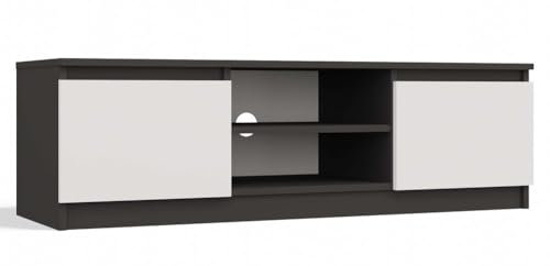 CDF Fernsehtisch – Fernsehschrank mit Kabelführung und Push-to-Open Fronten – 120 cm TV-Lowboard für Wohnzimmer Schlafzimmer – Platz für Deko Pflanzen Geräte - Anthrazit Weiß RTV120