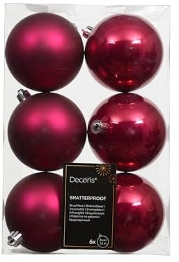 Weihnachtskugeln Kunststoff 8cm 6 Stück - klassisch & bruchsicher - Christbaumkugeln Weihnachtsbaumkugeln für Weihnachten - Christbaumschmuck & Weihnachtsbaumschmuck - Festlich Rosa