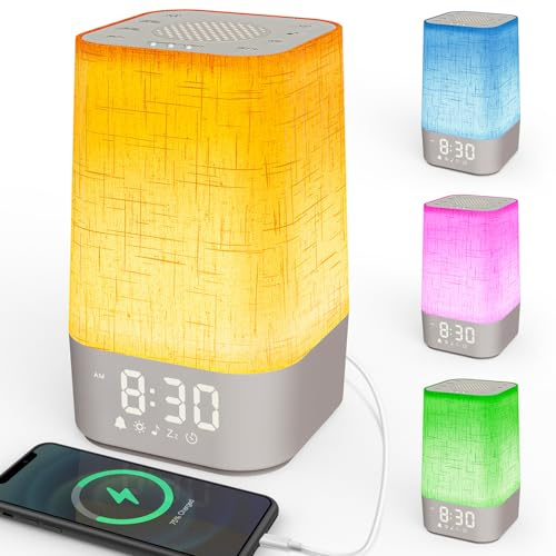 Tyonimn Tageslichtwecker mit 30 Naturgeräuschen, Lichtwecker Wecker mit Licht Sonnenaufgang, Dimmbares Nachtlicht RGB Wake Up Licht Nachttischlampe mit Ladefunktion, Timer