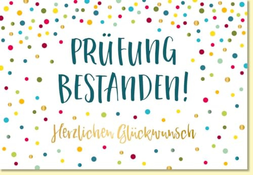 Gutsch Verlag Glückwunschkarte zur Prüfung fröhliche Doppelkarte mit bunten Punkten und Aufschrift Prüfung bestanden herzlichen Glückwunsch - mit Umschlag