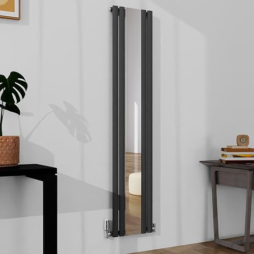 SLINE SANITARY 1800x381mm Vertical Mirror Radiator Anthracite Single Panel Oval Column Central Heating Radiator