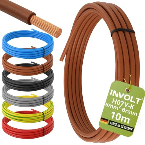 INVOLT H07V-K 10m 6mm² braun Aderleitung flexibel Verdrahtungsleitung PVC Meterware, Made in Germany | Feindrähtig, Flexibel, Erdungsleitung für Elektroinstallation, Made in Germany