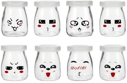 ASAKKURA 8 Bouteilles en Verre à Pudding avec Couvercles, Faciles à Ouvrir et Nettoyer, pour Stocker Yaourt Fait Maison, pour Garçon et Filles