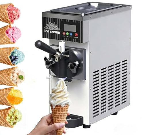 Macchina per Gelato Soft Monogusto Da 4-5 Kg/H, 450 W, Da Banco, In Acciaio Inox, Con Siste-ma Di Raffreddamento Ad Aria E Pannello LED, Ideale per Bar, Caffetterie E Supermercati(Cream)