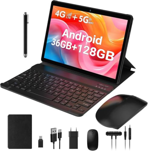 Android Tablet 10 inch with 36GB RAM+128GB ROM,4G LTE+5G WiFi, Octa-Core 2.0,1280 * 800 IPS, 8000mAh/5MP+8MP/GPS/OTG/BT 5.0, Tablet with Keyboard/Mouse/Stylus - Gray