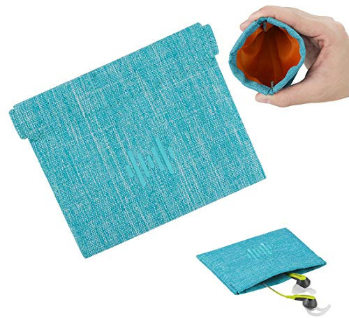 Geekria Weiche elastische Ohrhörertasche/Kopfhörer-Tragetasche/universelle Kopfhörer-Schutztasche/Tasche für Kopfhörer/Münzgeldbörse/tragbare Reisetasche Blauer Stoff