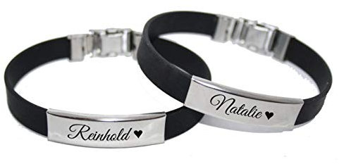 aplusashop ID Kautschuk Armband mit Edelstahlplatte inkl. Gravur nach Wunsch Partnerarmband Silikon (Paar (2 Stück))