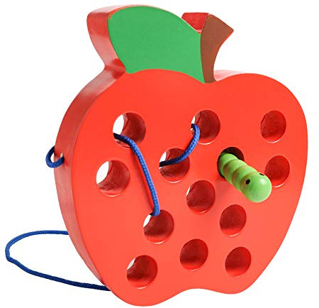 JCREN Wooden Lacing Apple Threading Toys Wood Lace Block Puzzle Shape Travel Game Toys Early Learning Fine Motor Skills Educational Gift for 3 4 5 Years Old Toddlers Baby Kids Boys