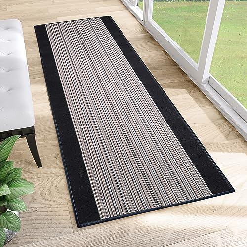 TAPISO Anti Rutsch Teppich Läufer rutschfest Meterware Modern Brücke Streifen Gestreift Design Grau Meliert Flur Wohnzimmer 80 x 400 cm