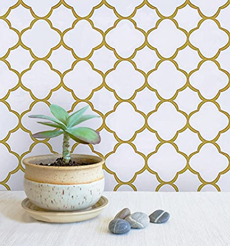 Safiyya 118x17.7 Gold Peel and Stick Wallpaper White and Gold Pattern Contact Paper Self Adhesive Decorative Removable Contact Paper for Cabinets Modern Bathroom Wallpaper for Kitchen
