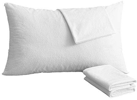 Bedecor 2er Set wasserdichte Baumwolle Kissenbezug, Atmungsaktiv, Anti-Milben, Kissenhülle mit Reißverschluss, Weiß(50x70cm)