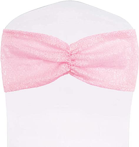 SquarePie Lot de 50 nœuds de chaise à paillettes pour mariage, banquet, fête, décoration de chaise, rose