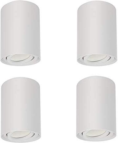 Maclean MCE422 W Deckenaufbauleuchte 4-er Pack mit GU10 Fassung für LED & Halogen Leuchtmittel bis 40W Aufputz Schwenkbar Aluminium (Weiß, 4 Stück - Rund Inkl. Leuchtmittel 7W Warmweiß)