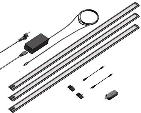 ledscom.de 3er Set LED Unterbau-Leuchte SIRIS schwarz matt, mit Touch-Dimmer, flach, je 90cm, je 1044lm, weiß
