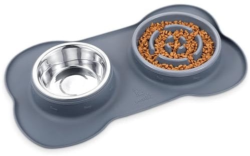 Pecute Gamelle Anti Glouton pour Chien avec Tapis Anti-Débordement en Silicone - Bol d'alimentation Lente et Saine, Favorise la Digestion et Réduit Les Risques de Vomissements, Pieds Antidérapants L