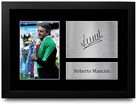 HWC Trading FR A4 Roberto Mancini Gifts gedrucktes Autogramm für Fußballfans und Fans – A4 gerahmt