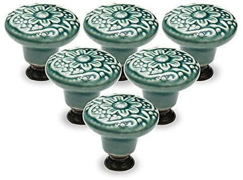 Seimneire 12pcs Green Cabinet Knobs, Retro Ceramic Dresser Knobs, 34mm / 1.3 Drawer Knobs Door Knobs Drawer Pulls Dresser Handles with Mounting Screws