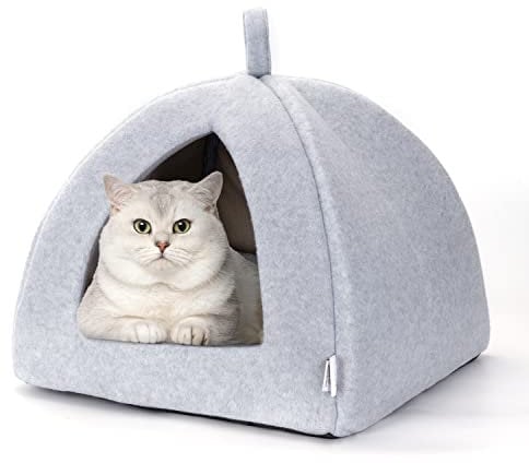 Nobleza Cama para Gato Perro， Cama Gato Cueva Mediano Lavable con Cojín Extraíble， Casas para Perros 38x38x33cm， Gris