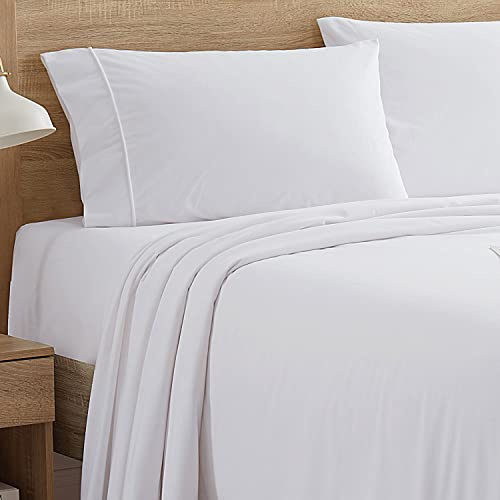 Flannel Sheets Warm and Cozy Deep Pocket Breathable All Season Bedding Set with Fitted, Flat and Pillowcases, Twin, White