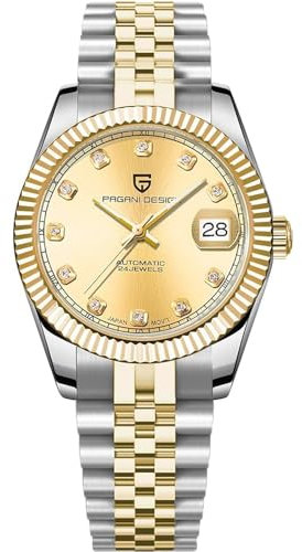 Pagani design Orologio Automatico da Uomo, Movimento Meccanico Automatico Giapponese, Elite Business Watch, Acciaio Inox, Moda Casual, Resistente all'Acqua fino a 100m… (Oro diamante 1645- PQ)