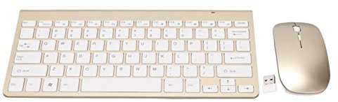 Combinazione Mouse Tastiera Wireless 2.4G, Tastiera e Mouse Ergonomici a 78 Tasti, Tastiera Muta per Ufficio per Computer, Dispositivi Mobili, Tablet, Laptop (Oro di Lusso)