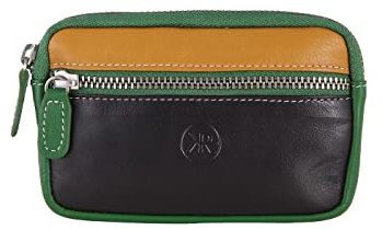 Kenorada Schlüsseletui Felin | Schlüssel Etui aus hochwertigem Echtleder | zwei Schlüsselringe innen | Reißverschlussfach vorne (black)