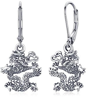 Drachen Dangle Ohrringe für Frauen Mädchen 925 Sterling Silber Oxidiert Viking Retro Gothic Tiere Punk coole Chinesische Drache Dragon Ohrring Schmuck Geschenke