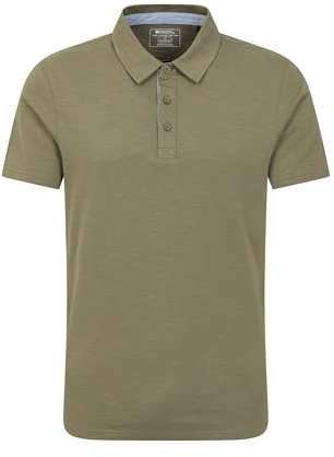 Mountain Warehouse Hasst II Mens Polo - Cotton Casual Tee Shirt with Button Neck- for Spring Summer, Outdoors, Holiday, Walking & Hiking Green L