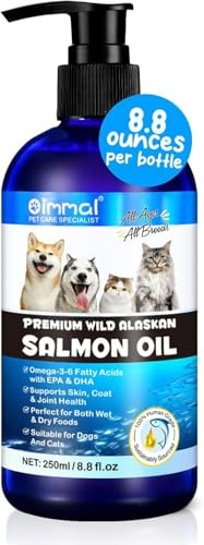 Alaskan Salmon Oil for Dogs & Cats (8.8 oz) - Pure Omega 3 Fish Oil with Omega 6 Fatty Acids, EPA & DHA - Anti-inflammation for Dogs Skin and Coat - Natural Pet Joint, Immune, Brian & Heart Supplement