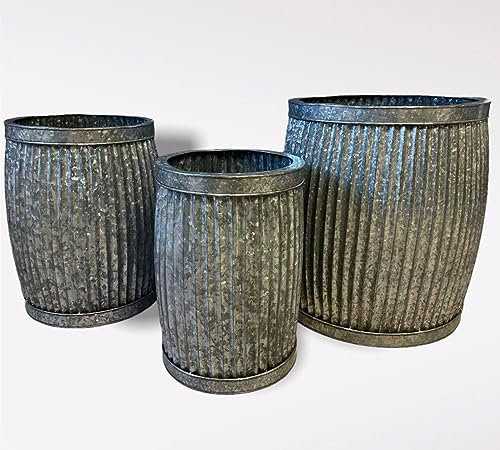 Lot de 3 grands pots de fleurs galvanisés | Pot de fleurs en métal et acier