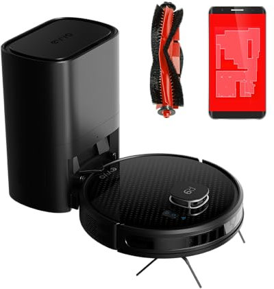 EVVO Robot Aspirador R9, Tecnología Láser, navegación Ultra-precisa, 3.000 Pa, autonomía 110 Minutos, aplicación móvil, aspira, Barre, friega y Pasa la mopa (con Base de autovaciado)